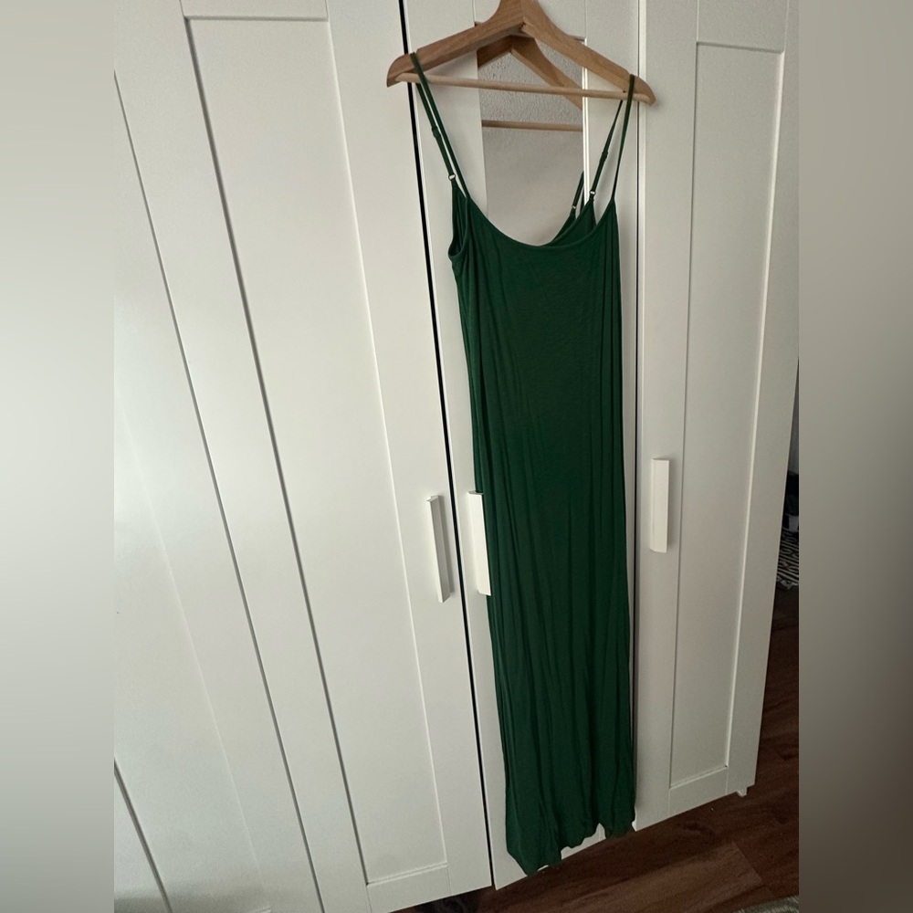 aerie Maxi Dress in Forest Green Ribbed Knit with Spaghetti Straps Women’s Large - Picture 3 of 5